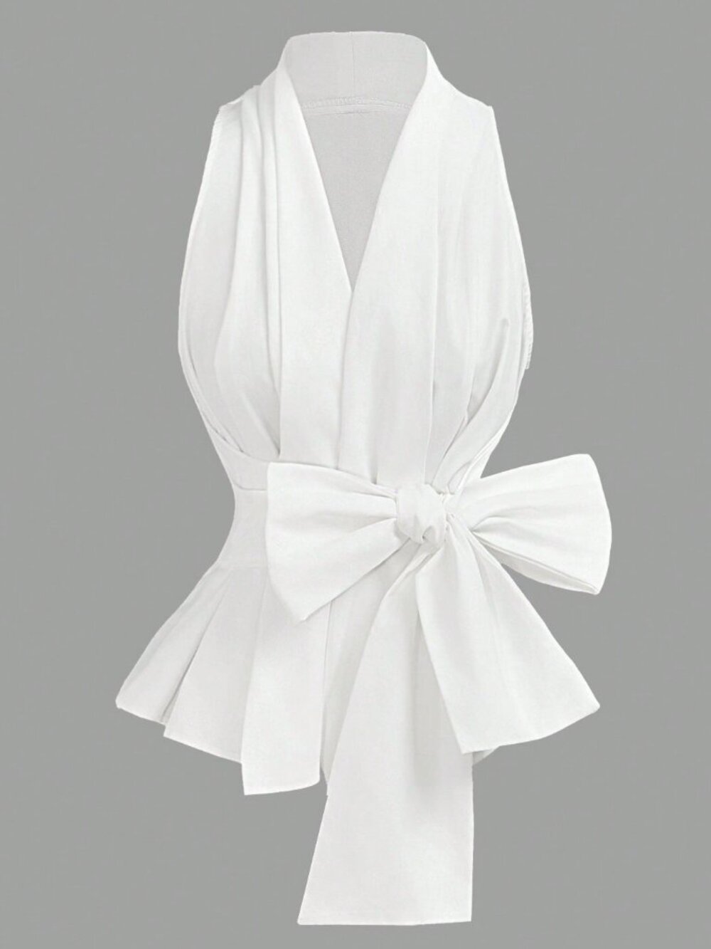 White Elegant Women's Casual V-Neck Tie Bow Decor Top